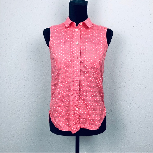 MADEWELL CORAL SLEEVELESS BUTTON DOWN W POLKA DOTS - Picture 3 of 8